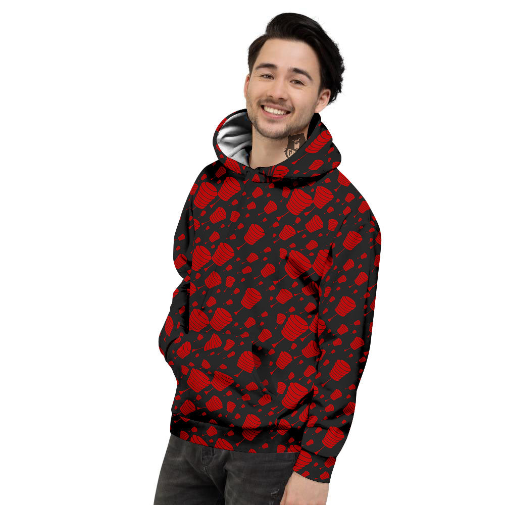 Chinese Red And Black Print Pattern Men's Hoodie-grizzshop