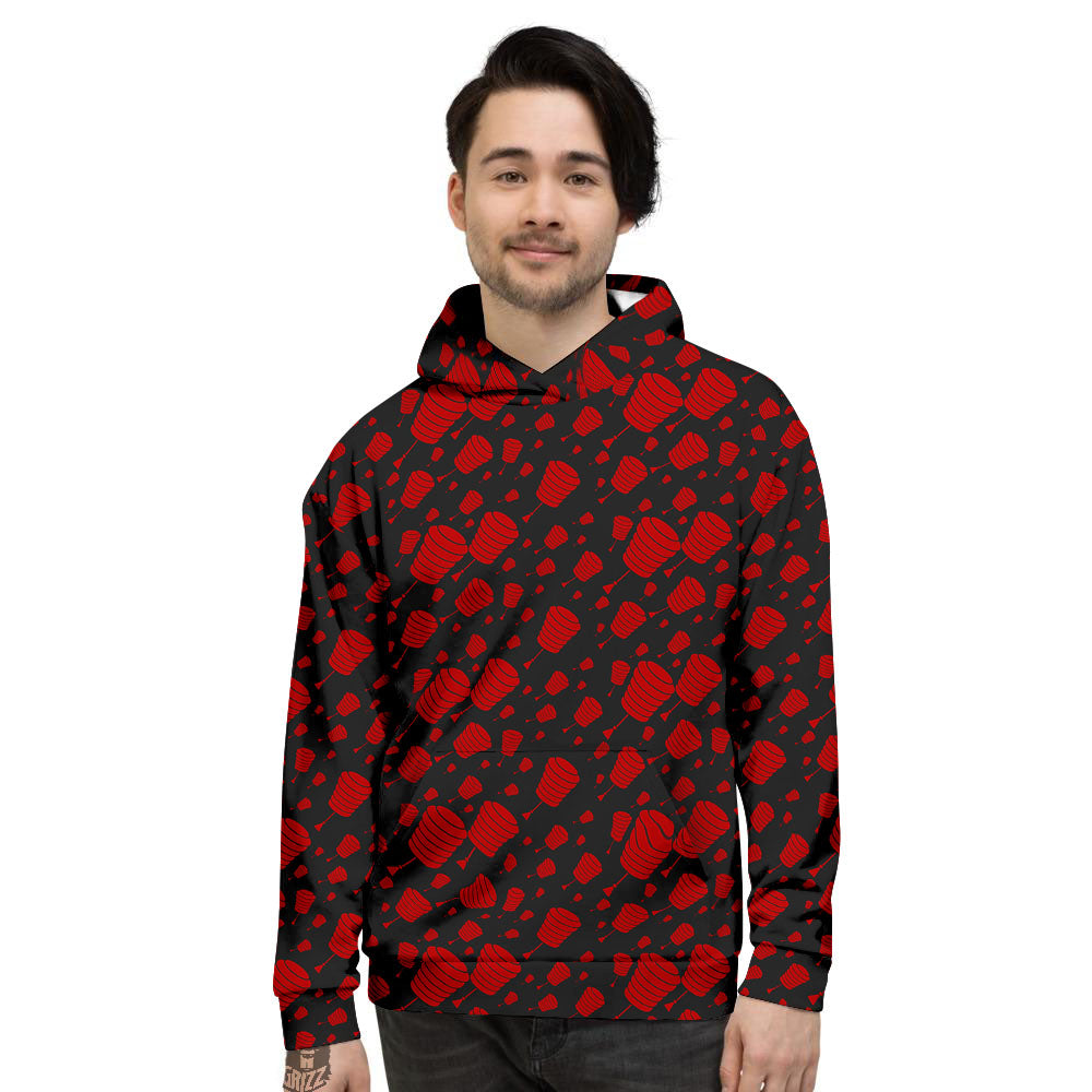 Chinese Red And Black Print Pattern Men's Hoodie-grizzshop