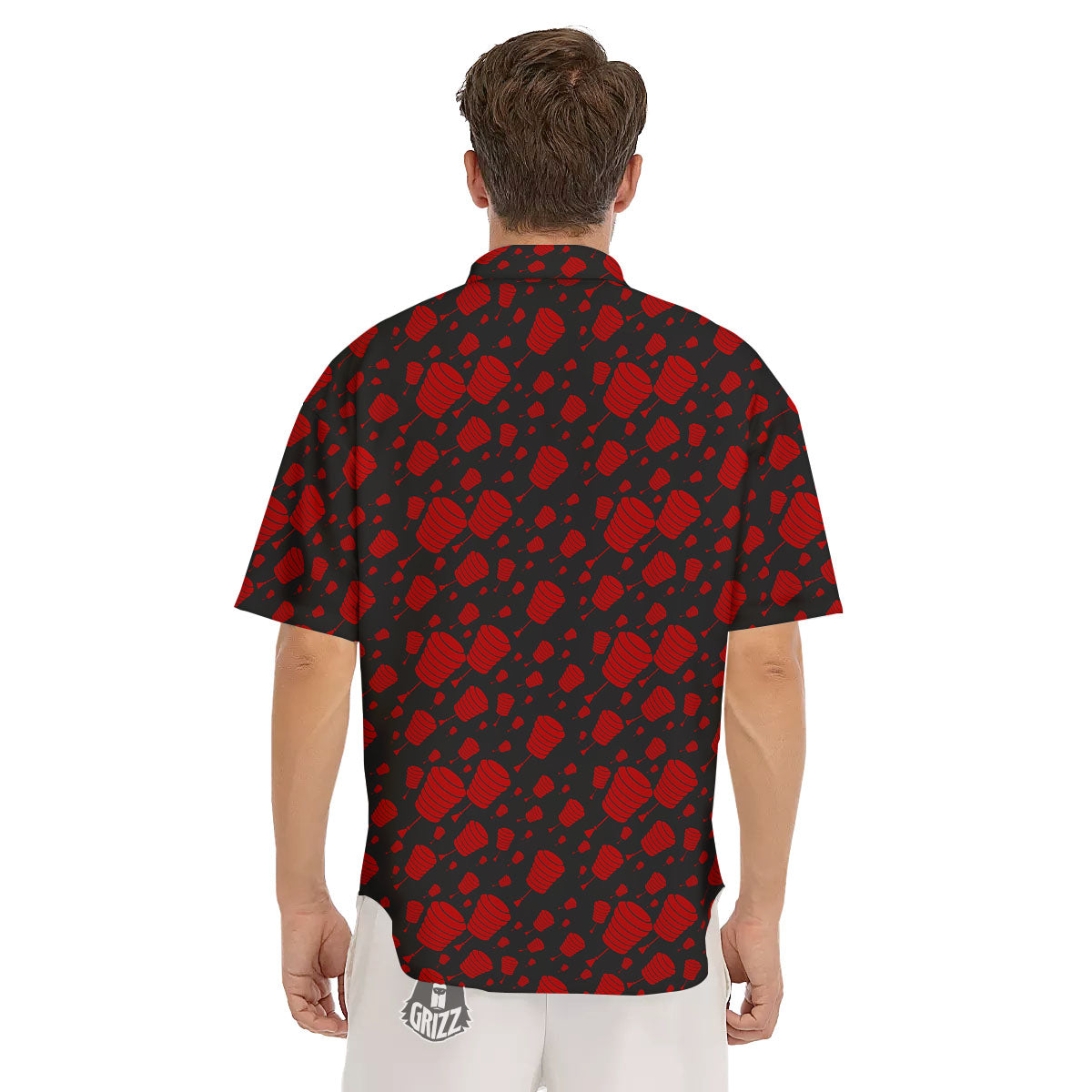 Chinese Red And Black Print Pattern Men's Short Sleeve Shirts-grizzshop