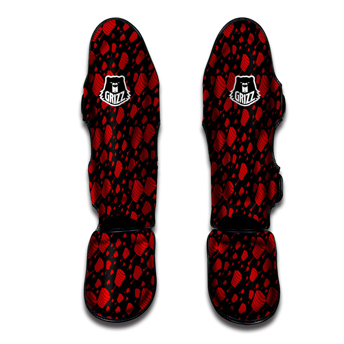 Chinese Red And Black Print Pattern Muay Thai Shin Guards-grizzshop