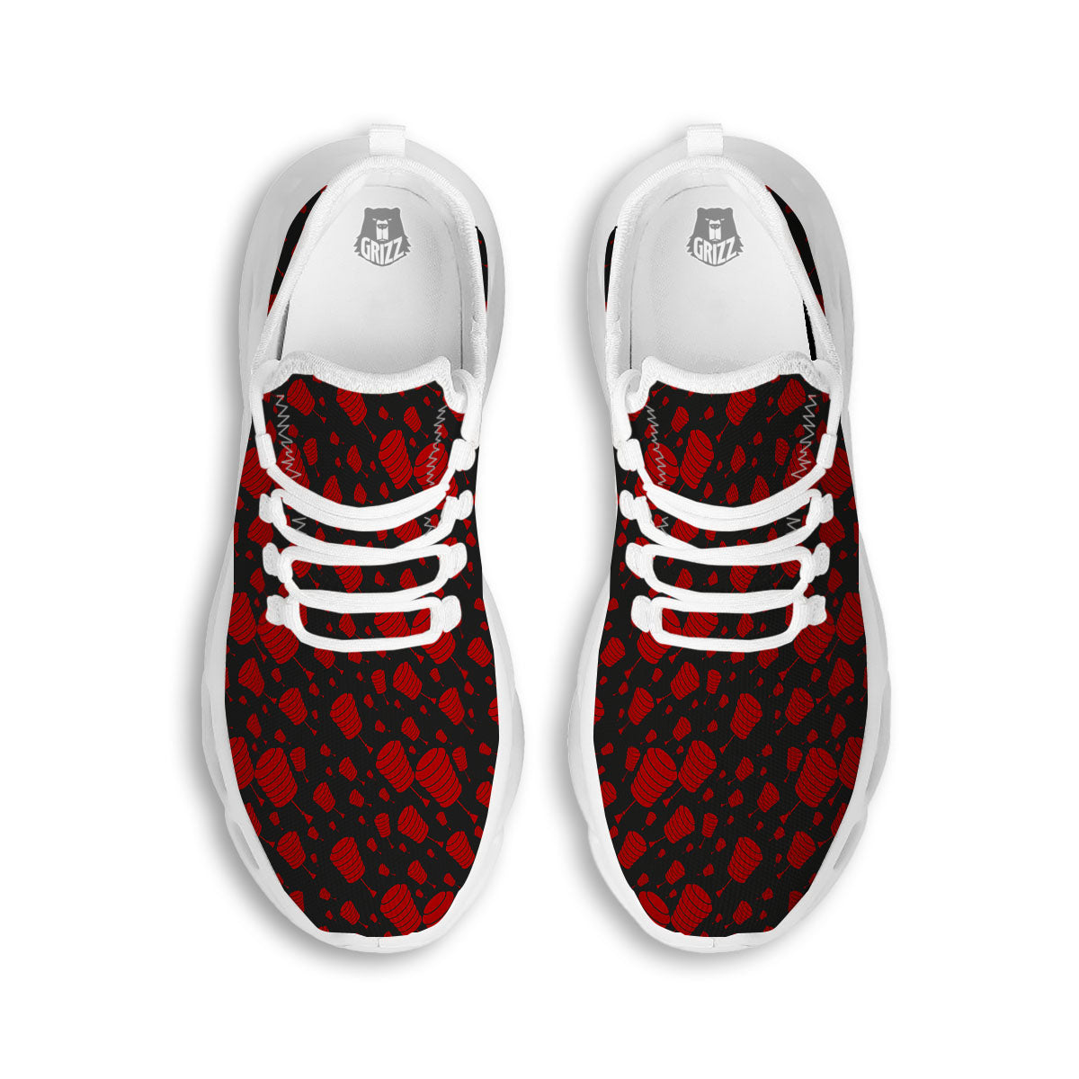 Chinese Red And Black Print Pattern White Running Shoes-grizzshop