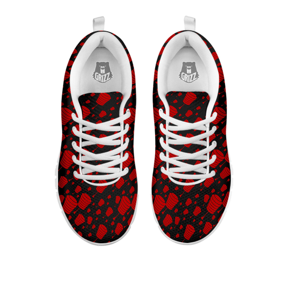 Chinese Red And Black Print Pattern White Sneaker-grizzshop