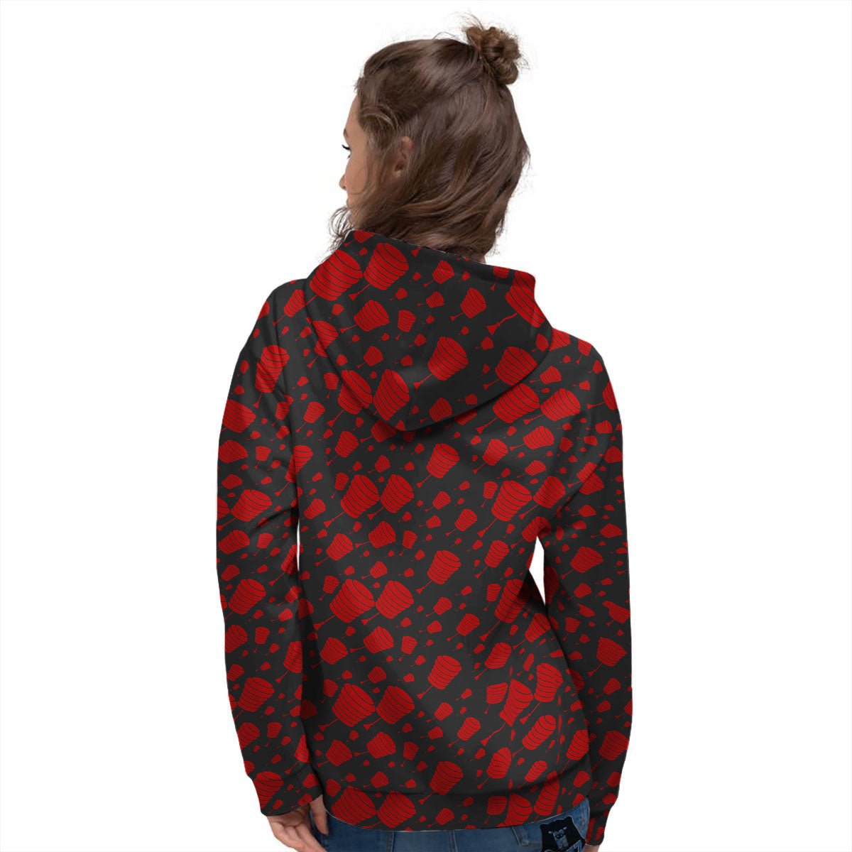 Chinese Red And Black Print Pattern Women's Hoodie-grizzshop