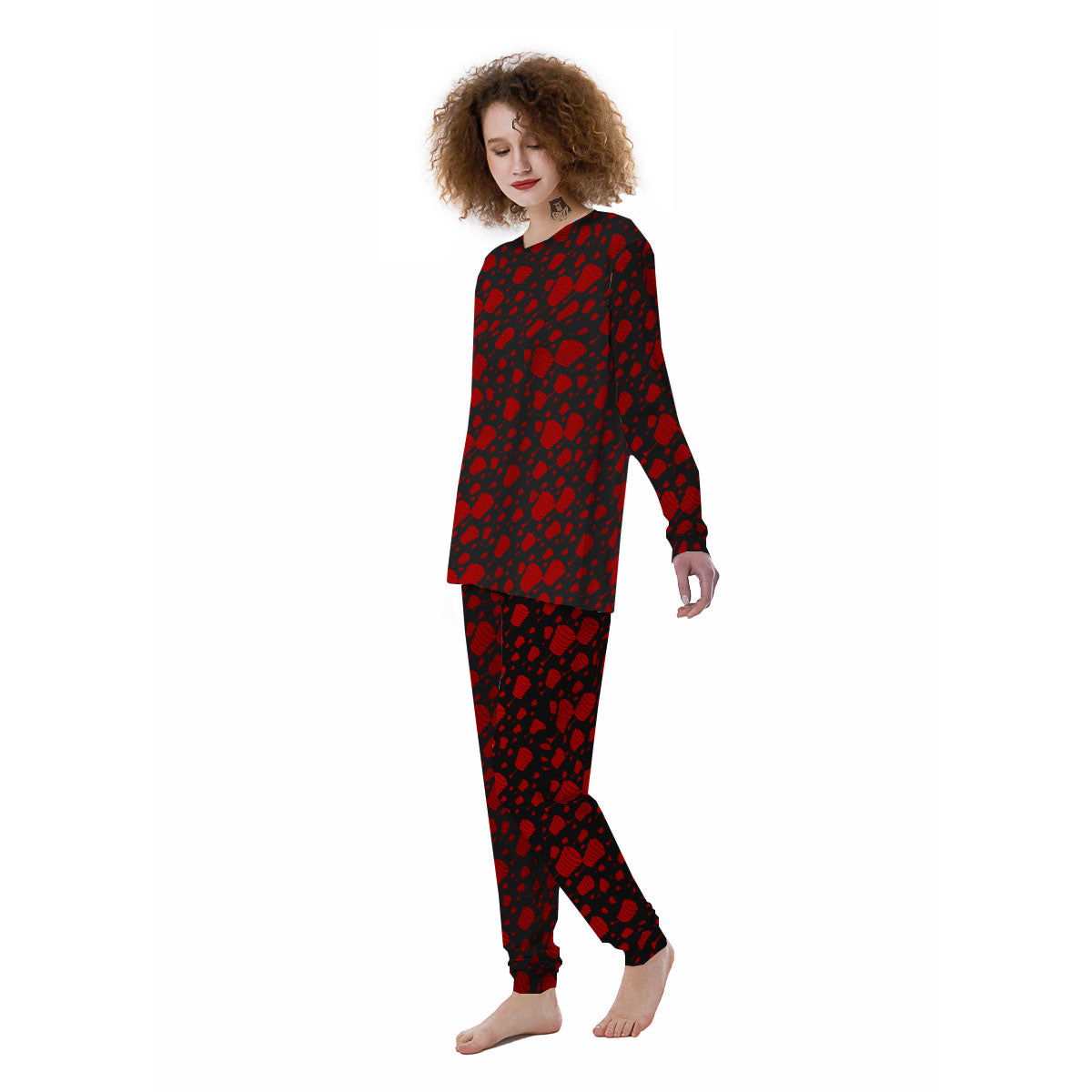Chinese Red And Black Print Pattern Women's Pajamas-grizzshop