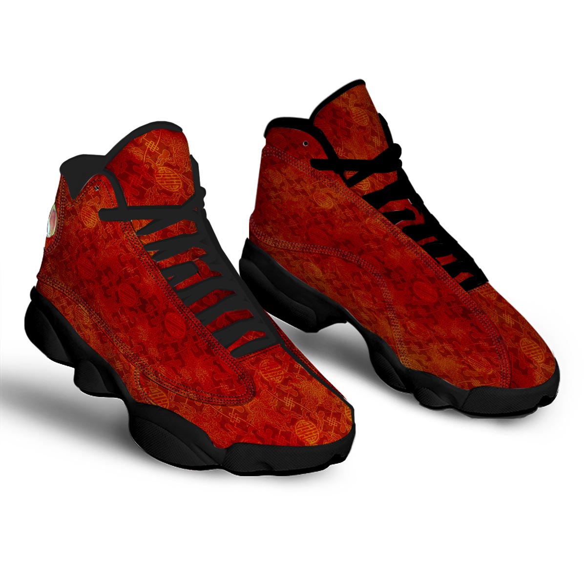 Chinese Red Print Pattern Black Basketball Shoes-grizzshop