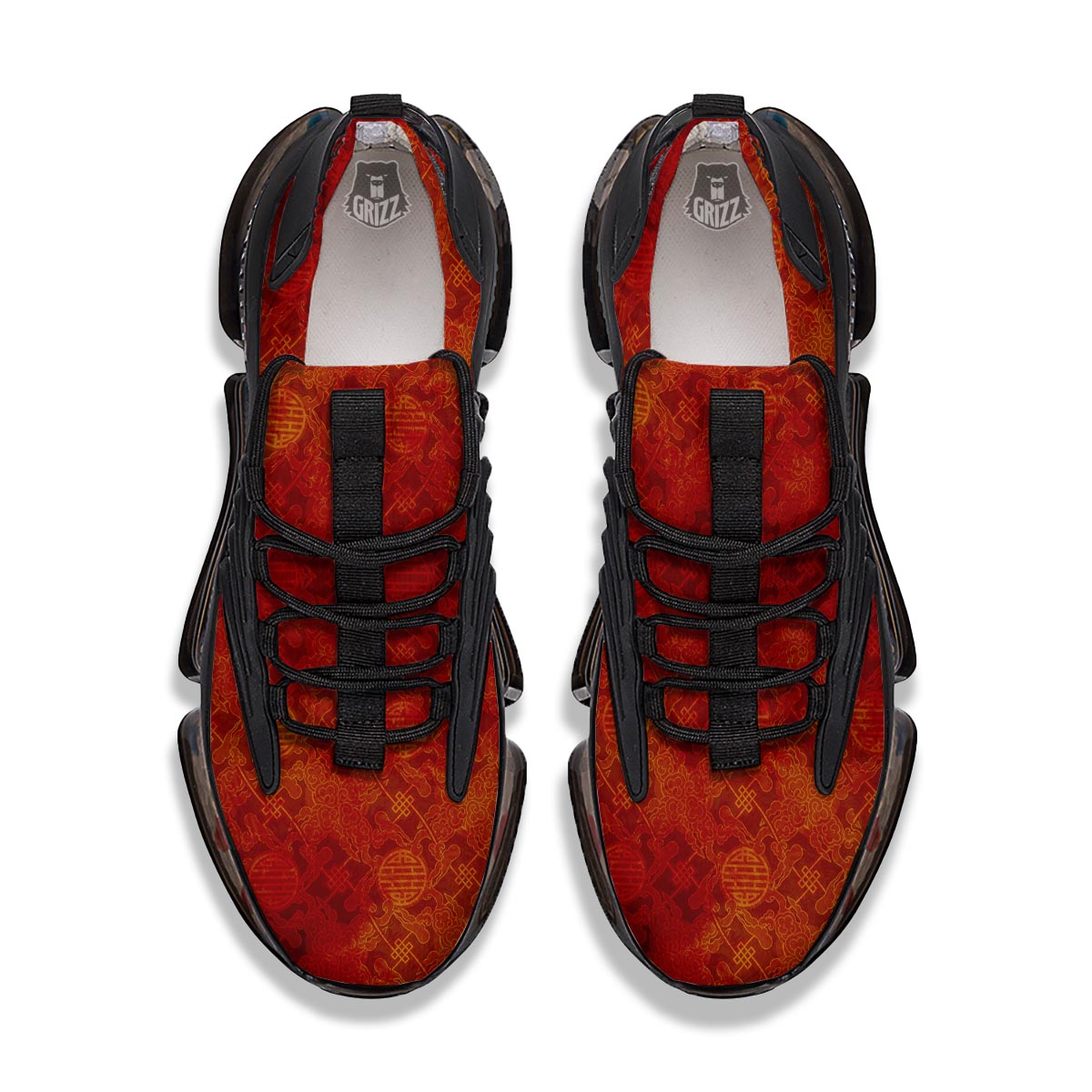 Chinese Red Print Pattern Black Gym Shoes-grizzshop