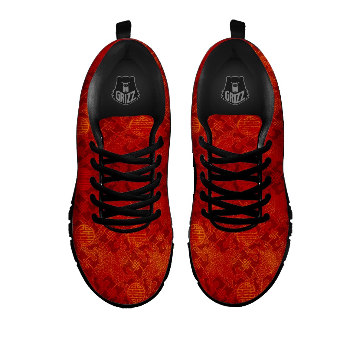 Chinese Red Print Pattern Black Sneaker-grizzshop