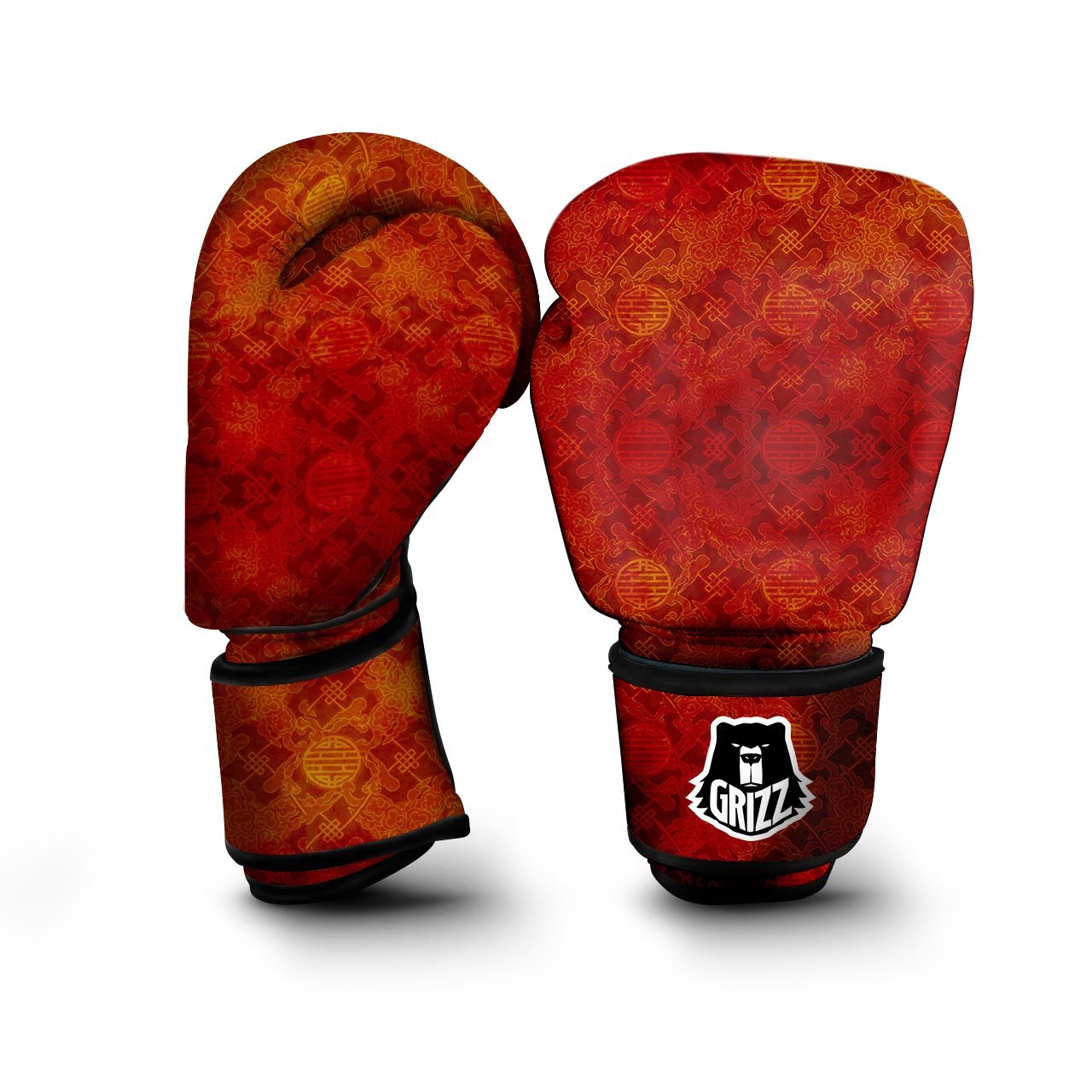 Chinese Red Print Pattern Boxing Gloves-grizzshop