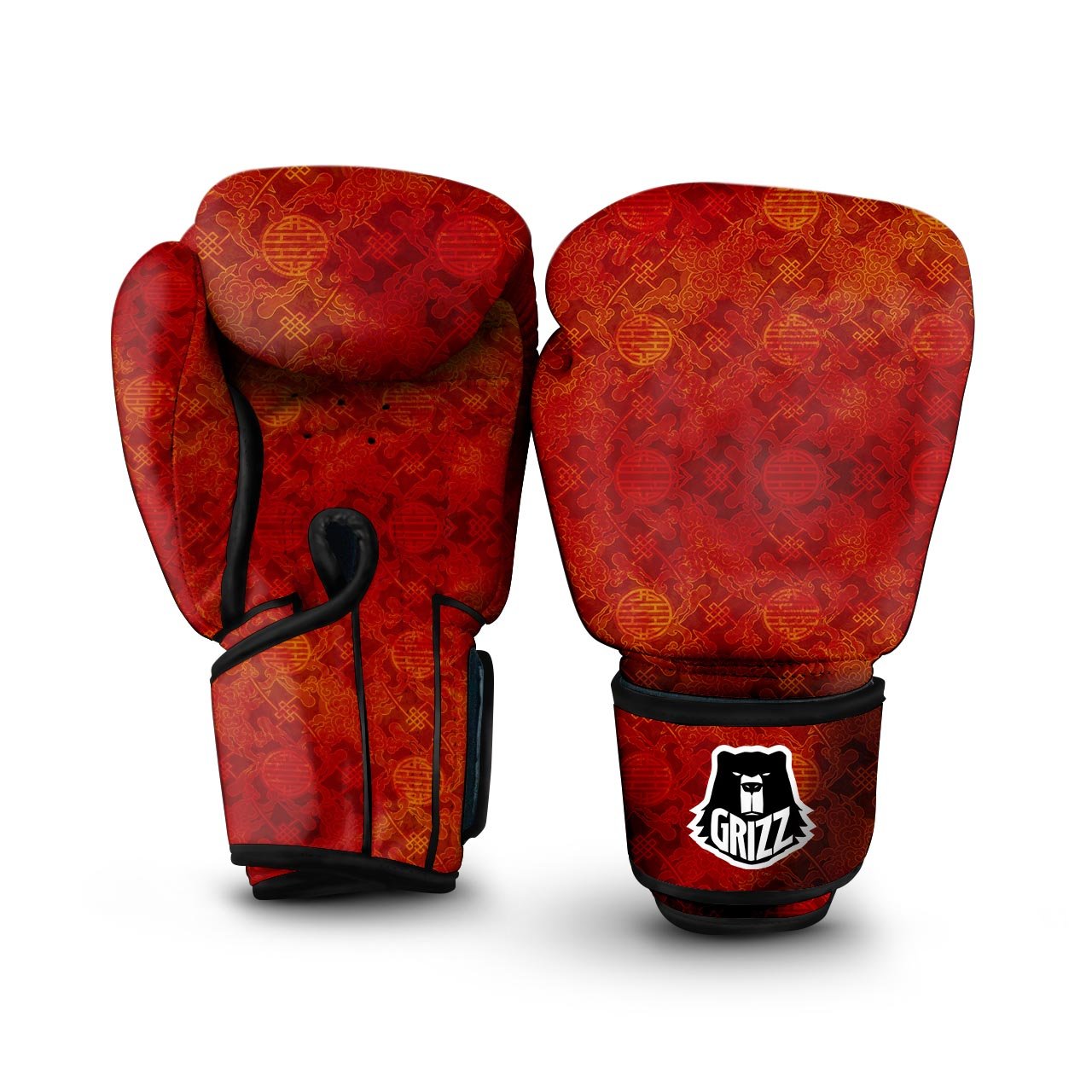 Chinese Red Print Pattern Boxing Gloves-grizzshop