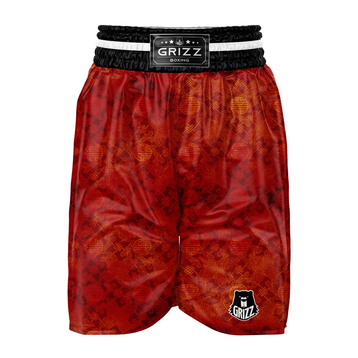 Chinese Red Print Pattern Boxing Shorts-grizzshop