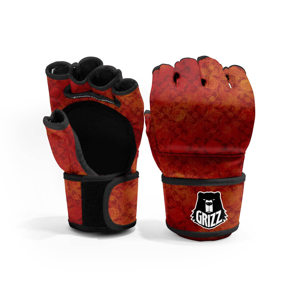 Chinese Red Print Pattern MMA Gloves-grizzshop
