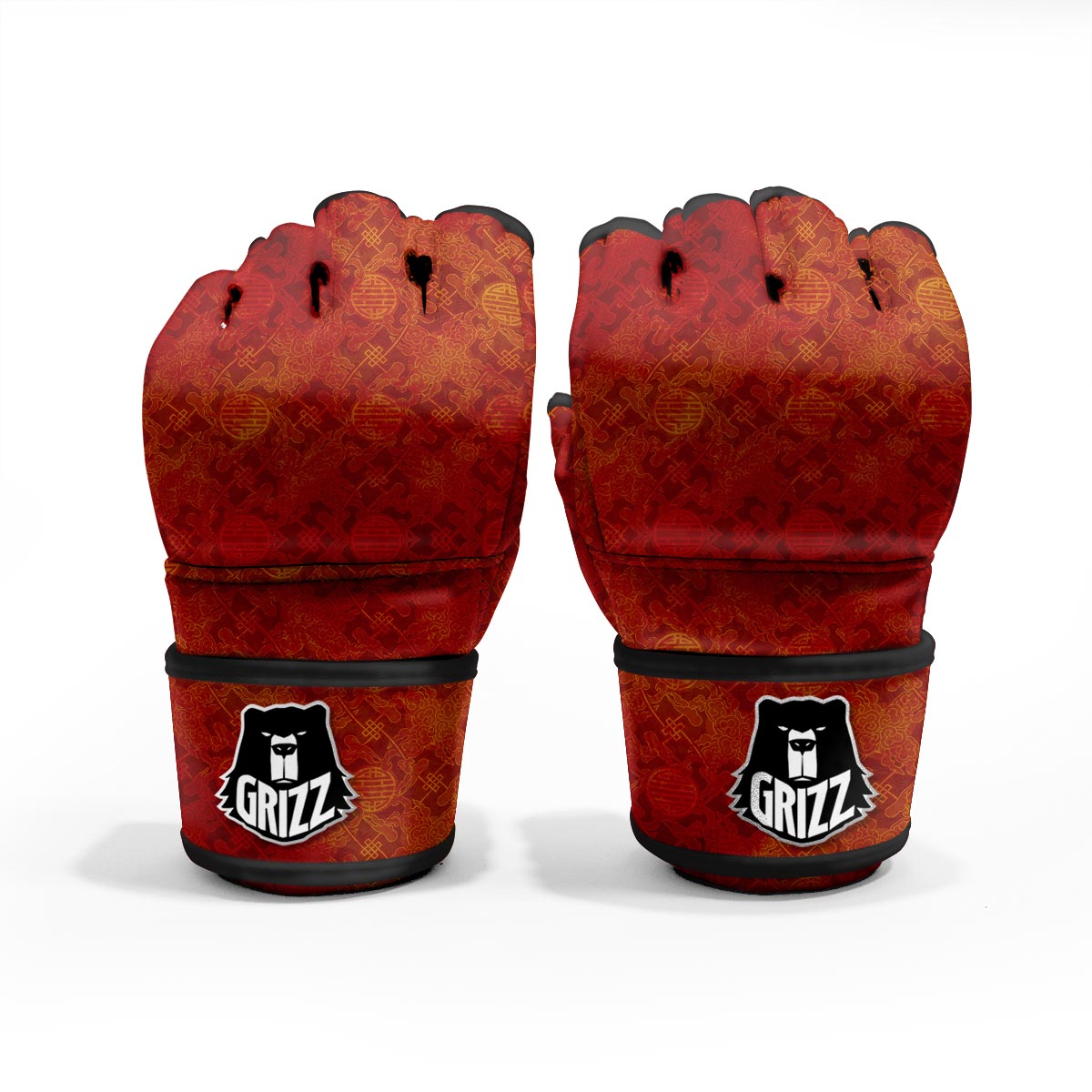 Chinese Red Print Pattern MMA Gloves-grizzshop