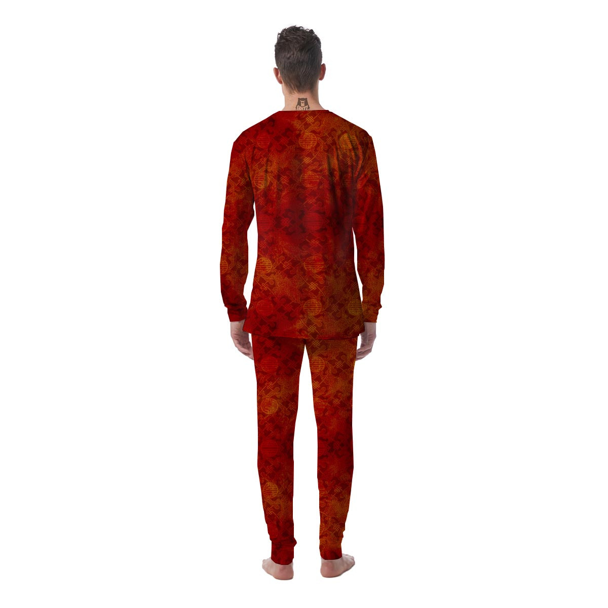 Chinese Red Print Pattern Men's Pajamas-grizzshop