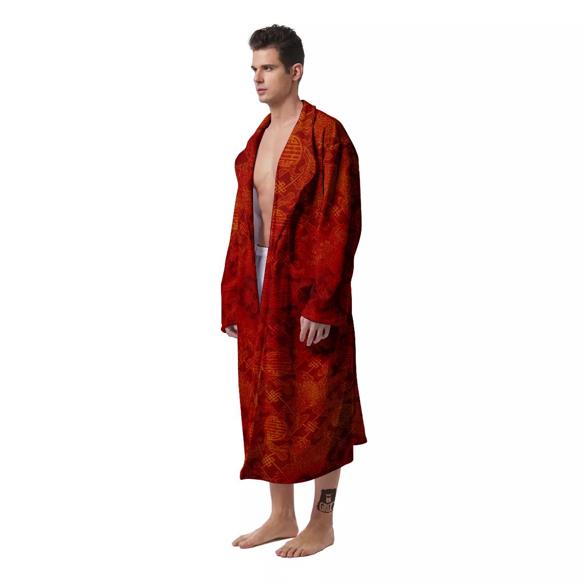 Chinese Red Print Pattern Men's Robe-grizzshop