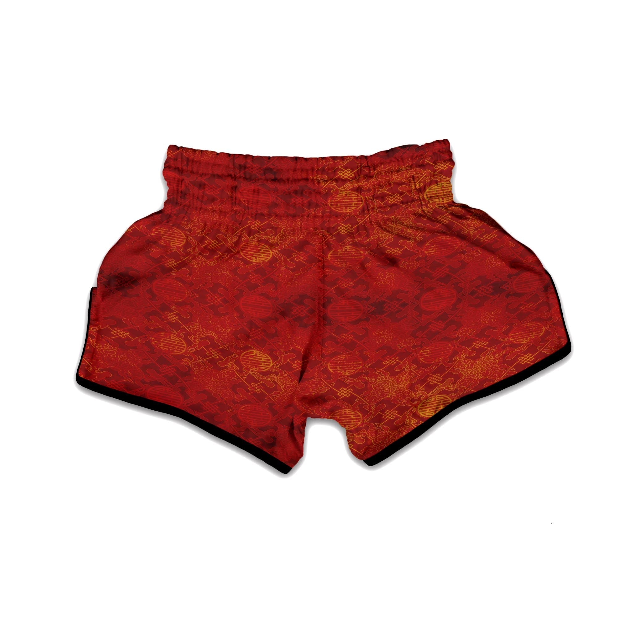 Chinese Red Print Pattern Muay Thai Boxing Shorts-grizzshop