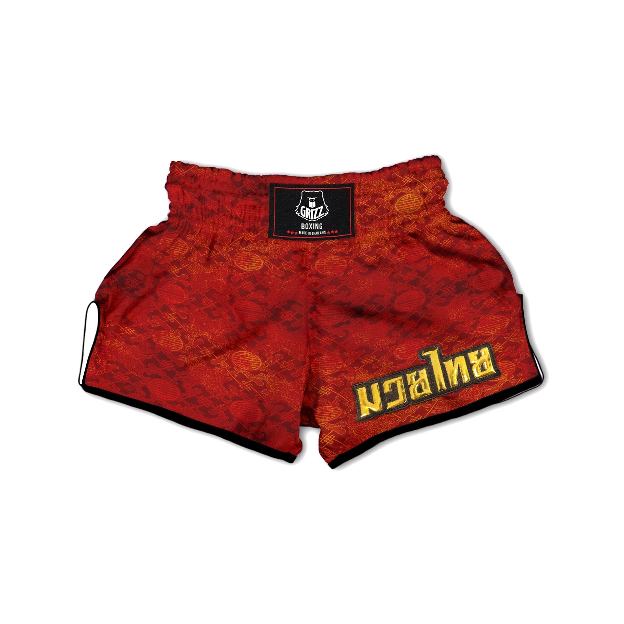 Chinese Red Print Pattern Muay Thai Boxing Shorts-grizzshop
