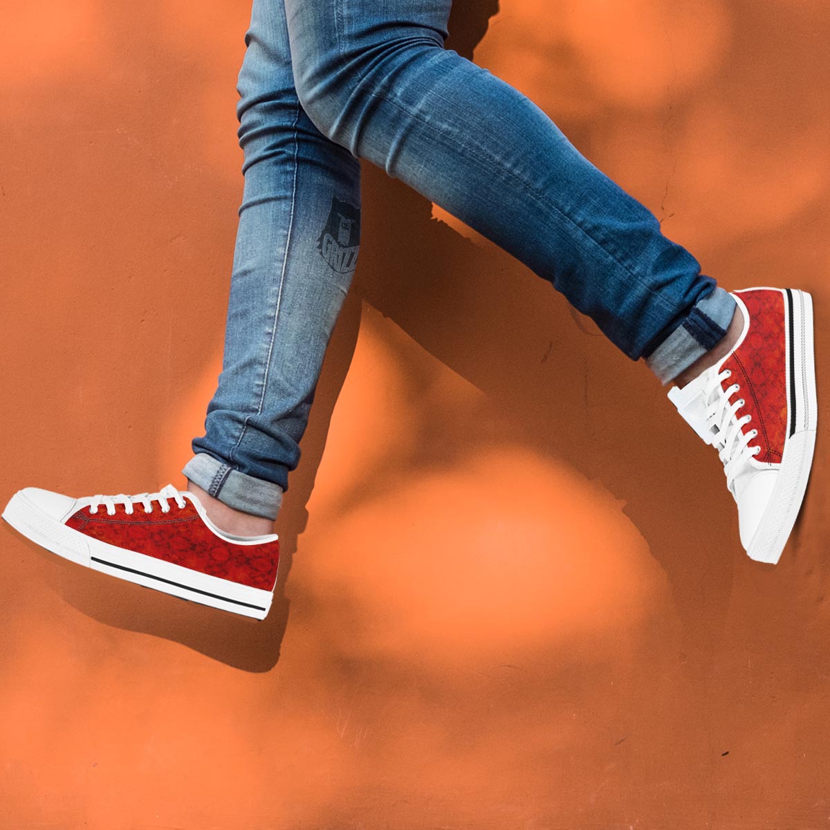 Chinese Red Print Pattern White Low Top Shoes-grizzshop