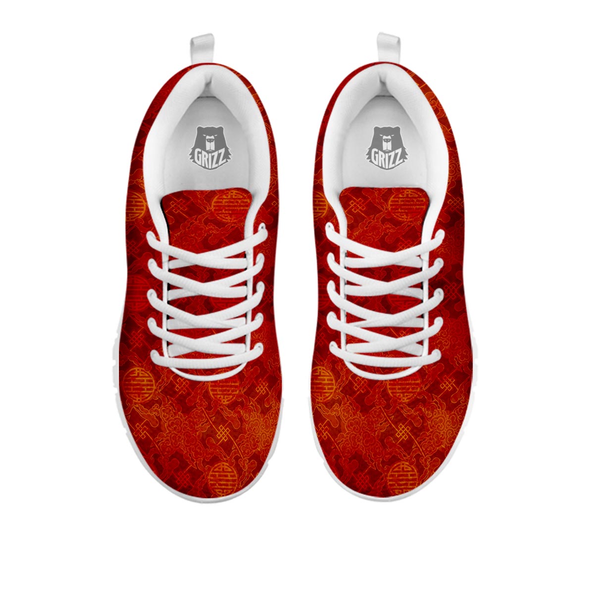 Chinese Red Print Pattern White Sneaker-grizzshop