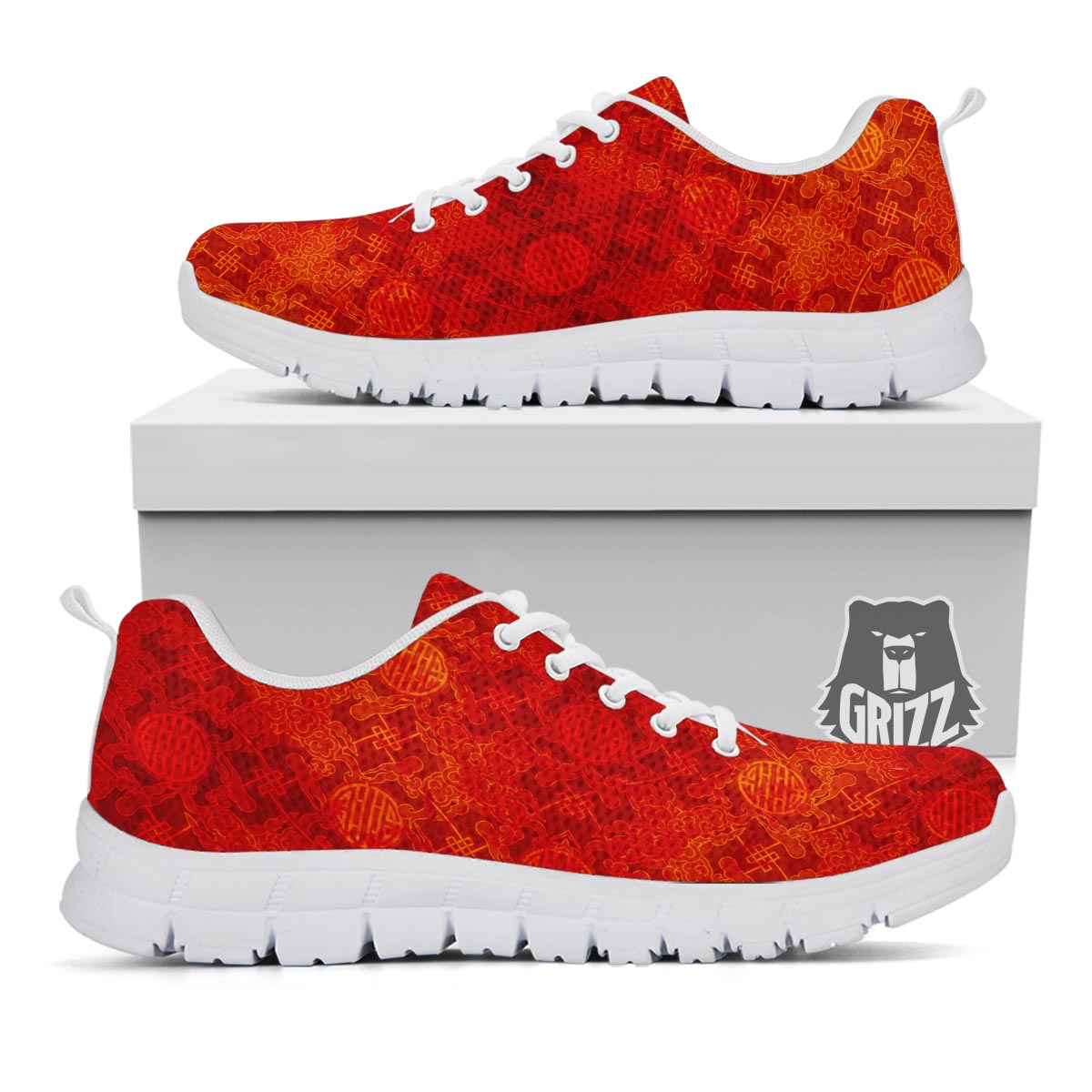 Chinese Red Print Pattern White Sneaker-grizzshop