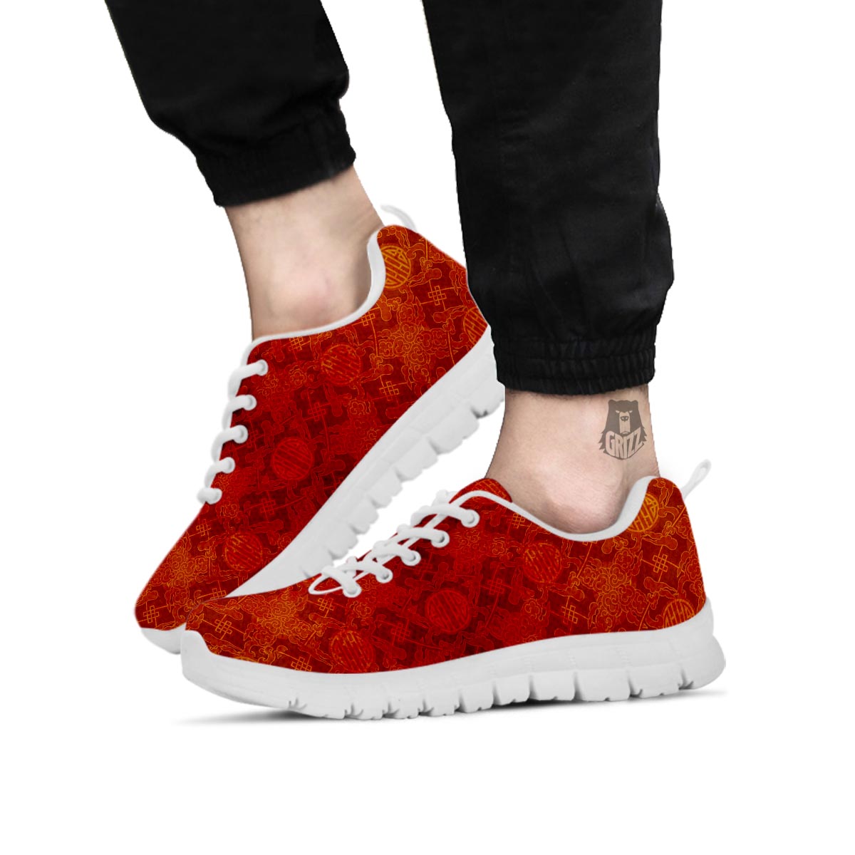 Chinese Red Print Pattern White Sneaker-grizzshop