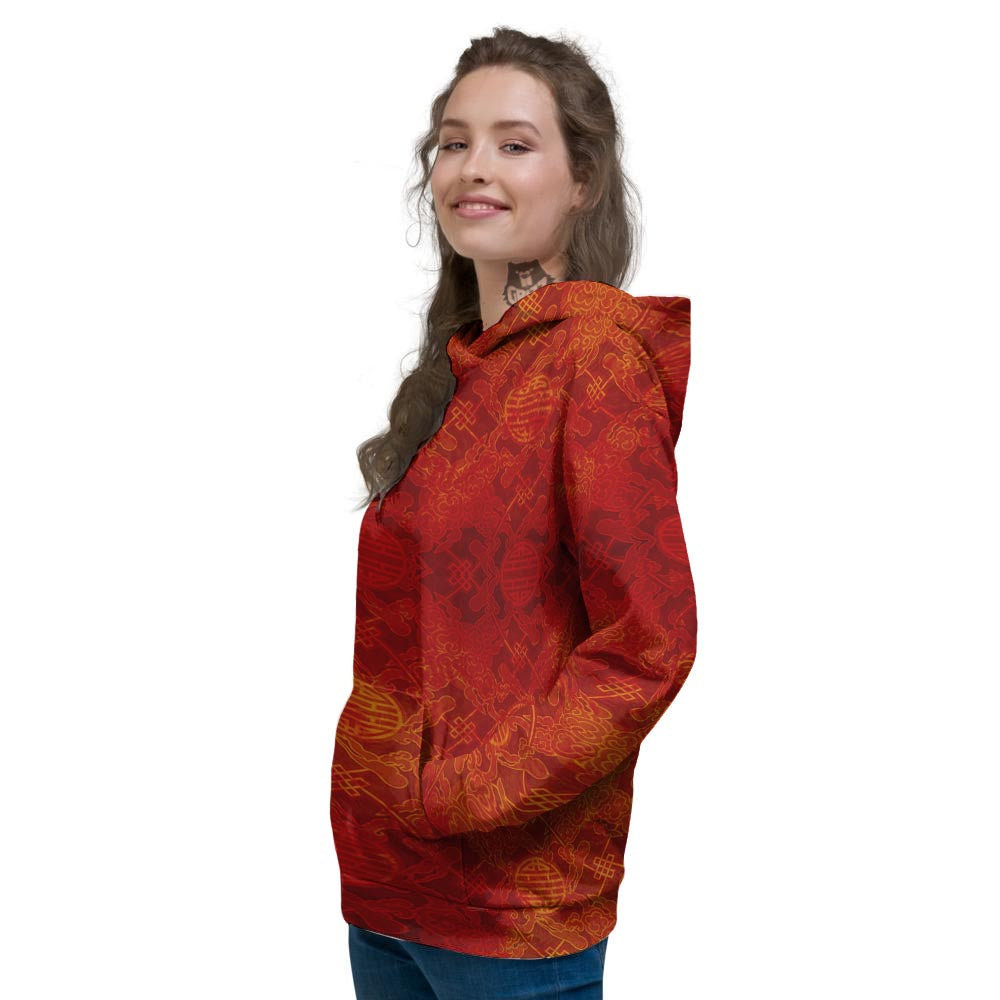 Chinese Red Print Pattern Women's Hoodie-grizzshop