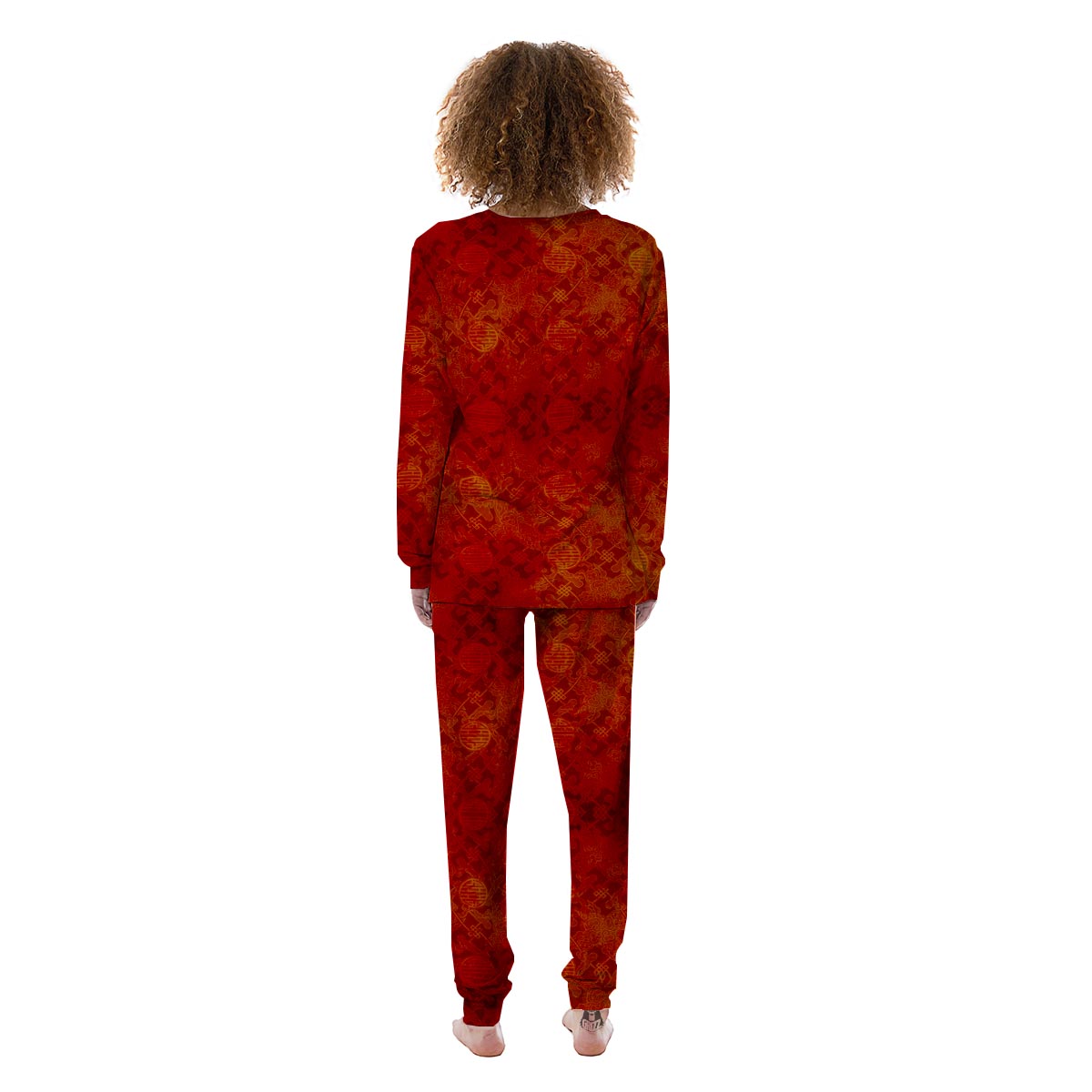 Chinese Red Print Pattern Women's Pajamas-grizzshop