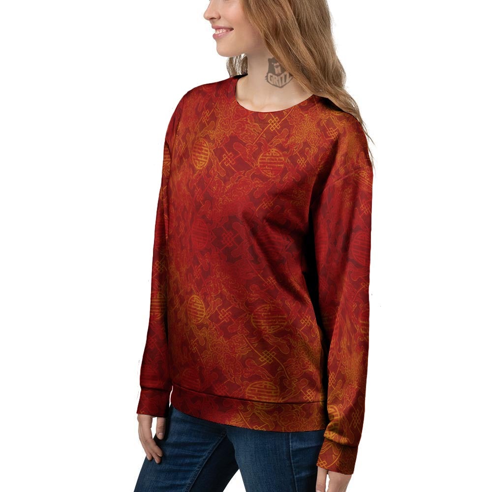 Chinese Red Print Pattern Women's Sweatshirt-grizzshop