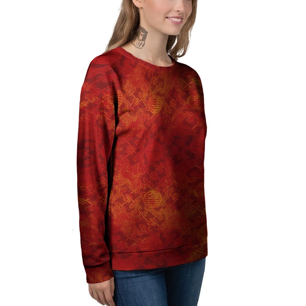 Chinese Red Print Pattern Women's Sweatshirt-grizzshop
