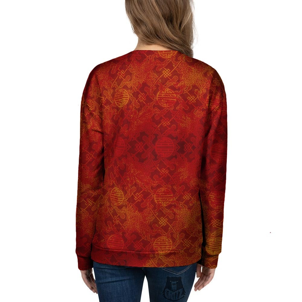 Chinese Red Print Pattern Women's Sweatshirt-grizzshop