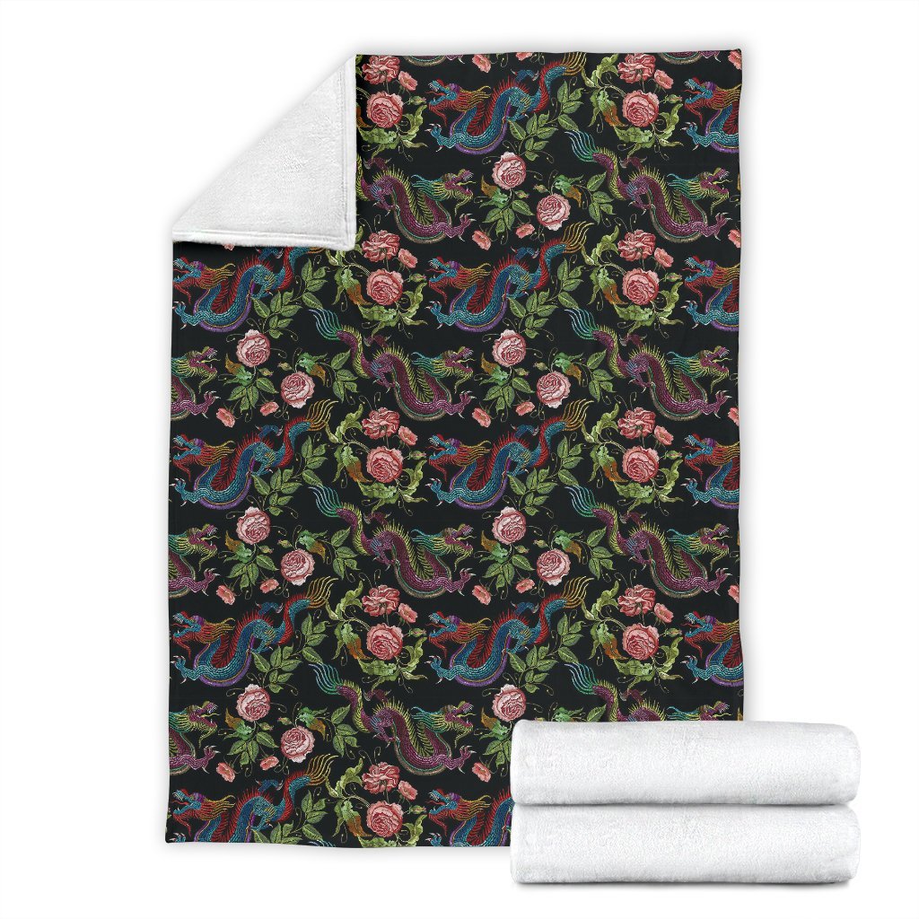 Chinese Rose Dragon Pattern Print Blanket-grizzshop