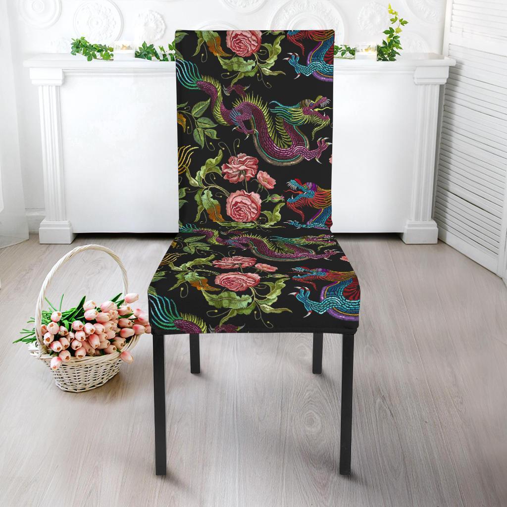 Chinese Rose Dragon Pattern Print Chair Cover-grizzshop