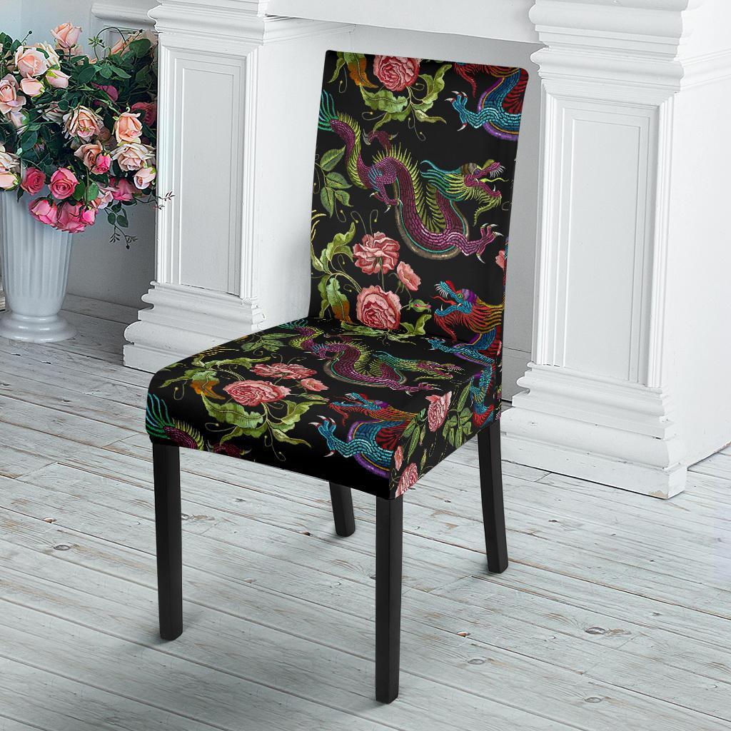 Chinese Rose Dragon Pattern Print Chair Cover-grizzshop