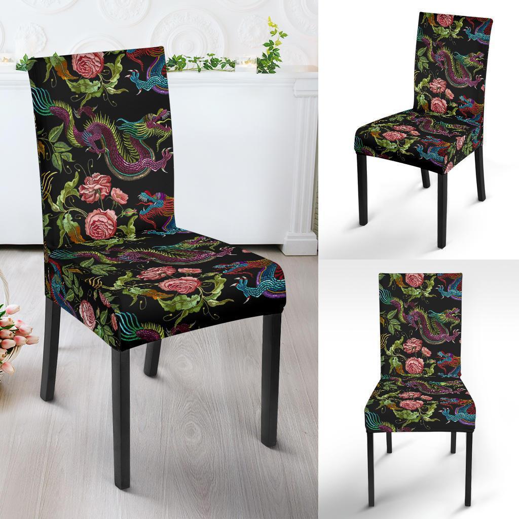 Chinese Rose Dragon Pattern Print Chair Cover-grizzshop