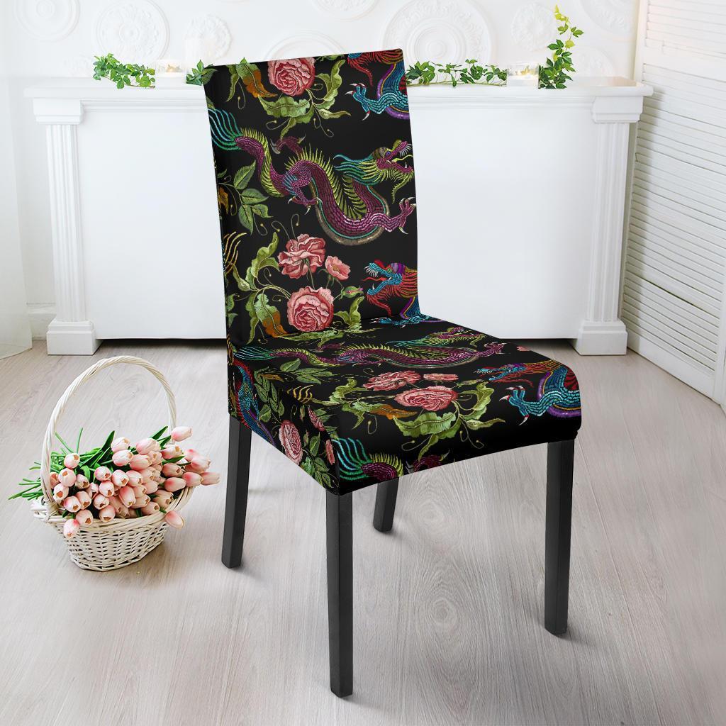 Chinese Rose Dragon Pattern Print Chair Cover-grizzshop