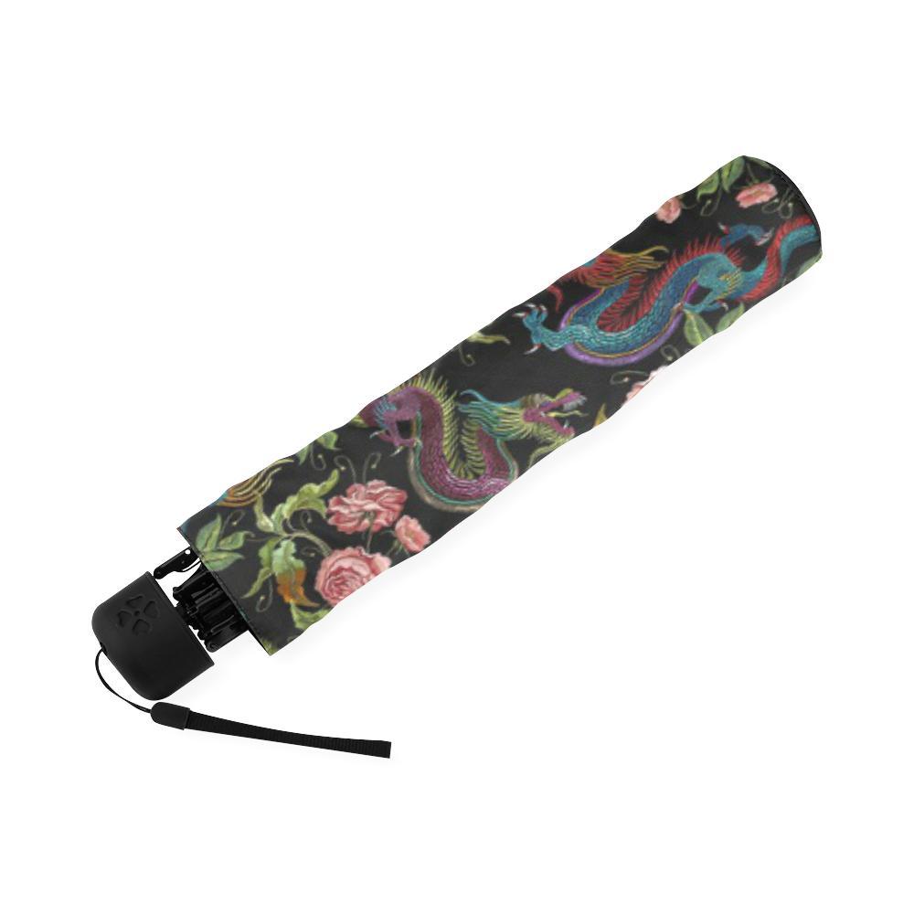 Chinese Rose Dragon Pattern Print Foldable Umbrella-grizzshop
