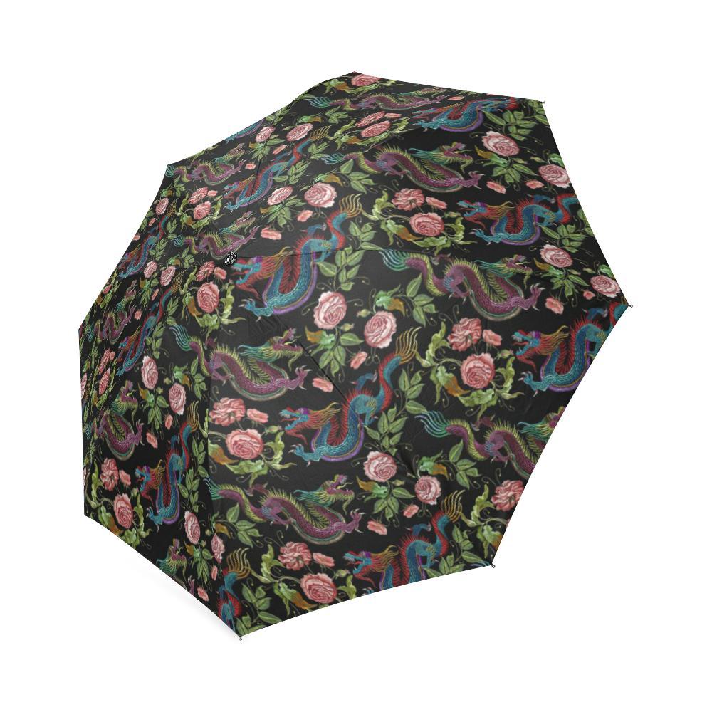 Chinese Rose Dragon Pattern Print Foldable Umbrella-grizzshop