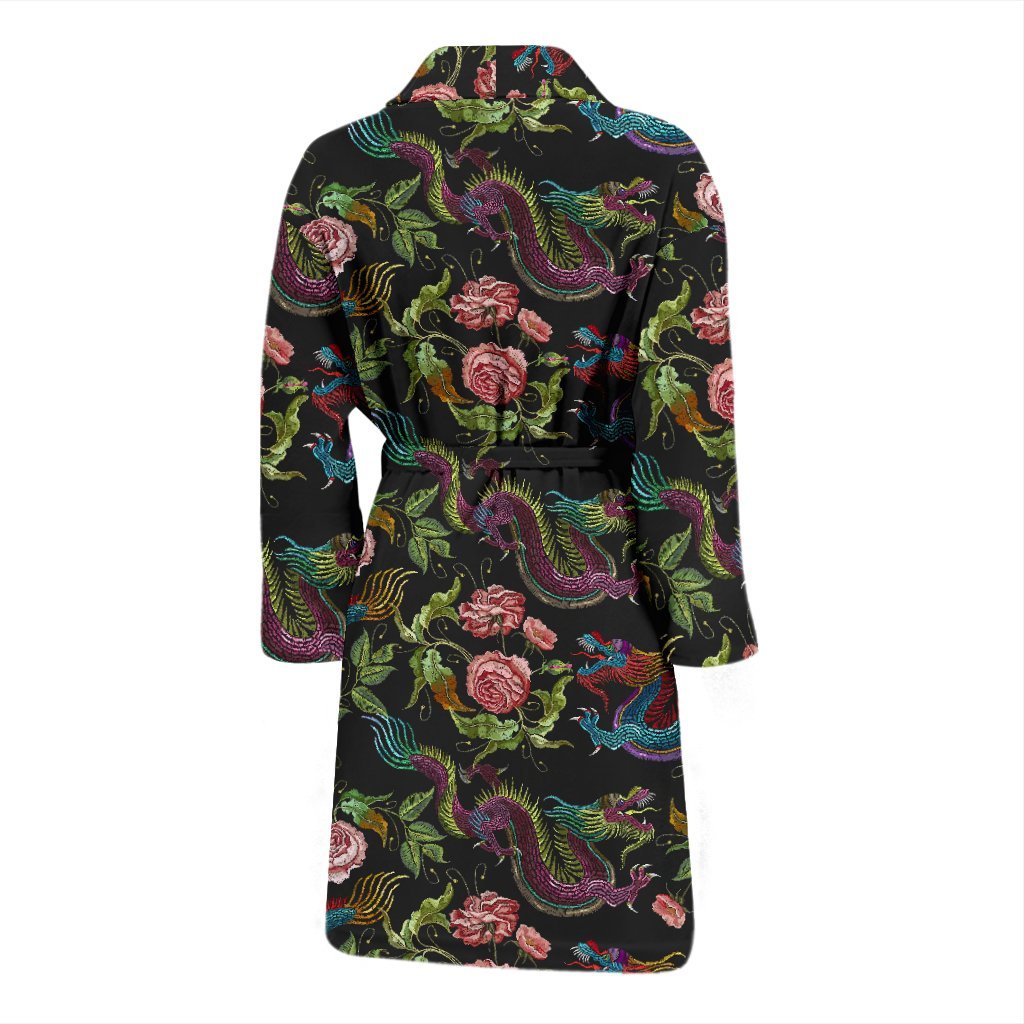 Chinese Rose Dragon Pattern Print Men Long Robe-grizzshop