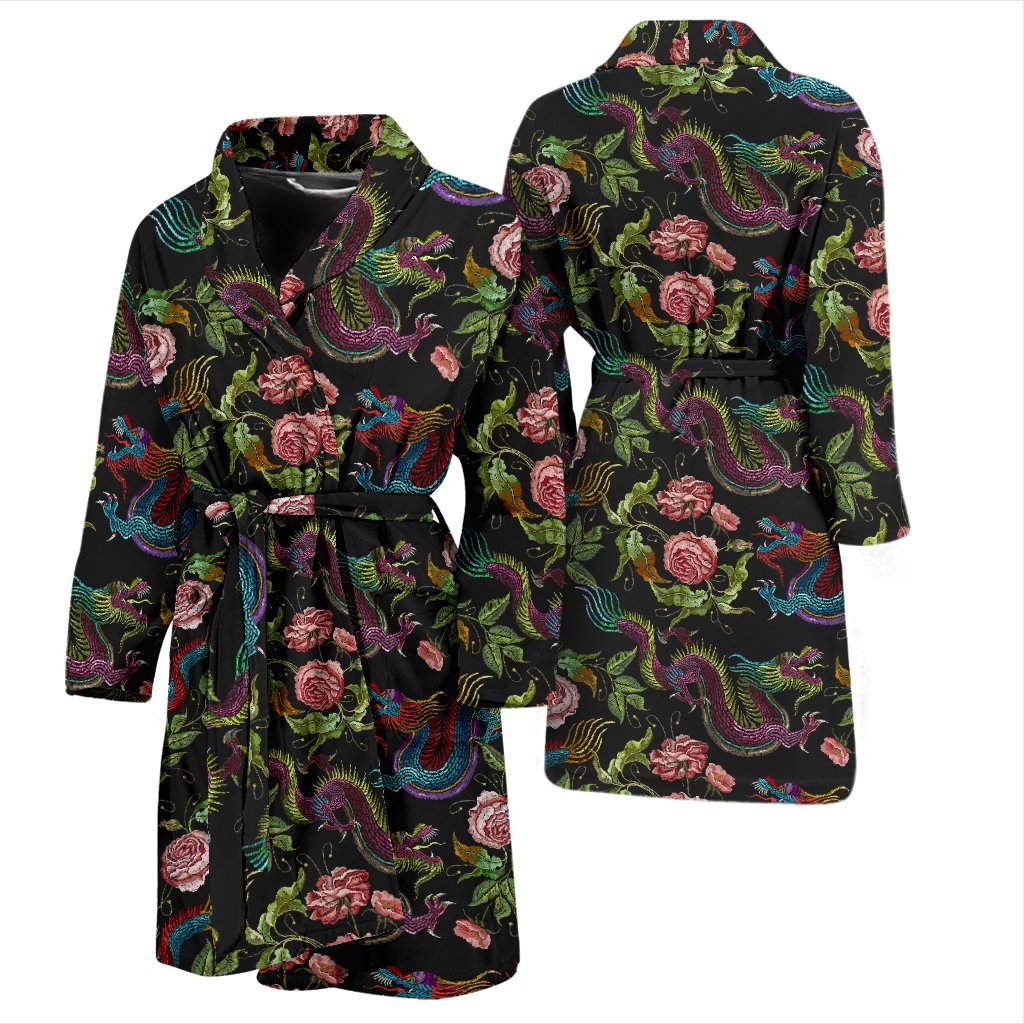 Chinese Rose Dragon Pattern Print Men Long Robe-grizzshop