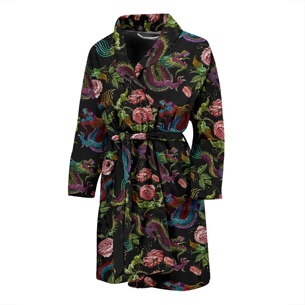 Chinese Rose Dragon Pattern Print Men Long Robe-grizzshop