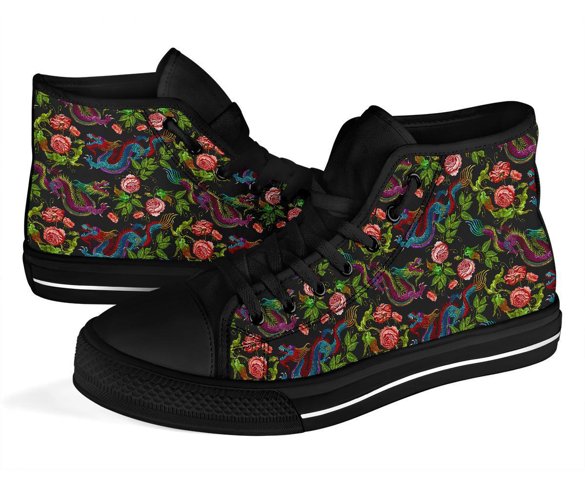 Chinese Rose Dragon Pattern Print Men Women's High Top Shoes-grizzshop