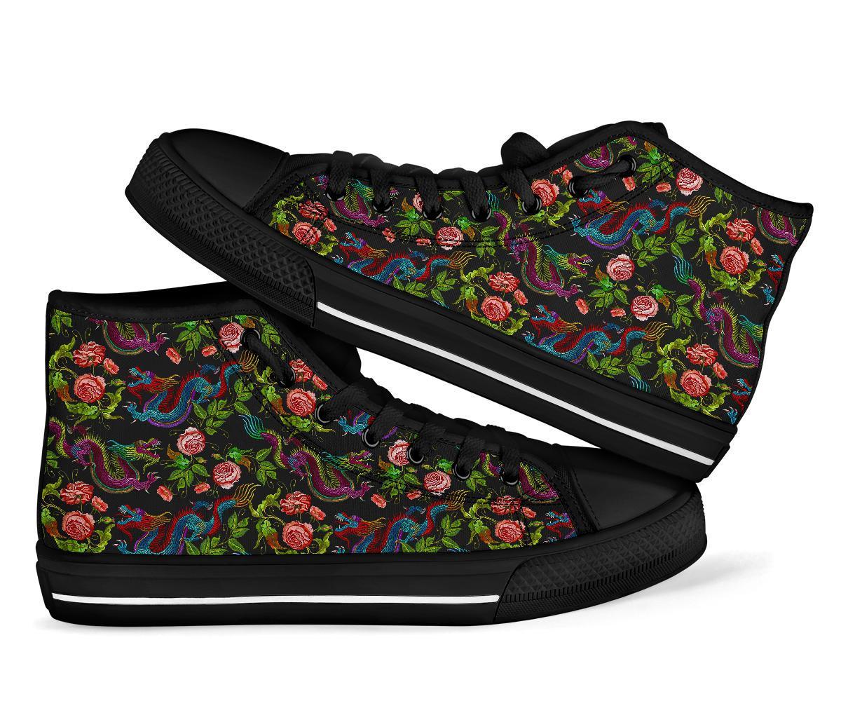 Chinese Rose Dragon Pattern Print Men Women's High Top Shoes-grizzshop