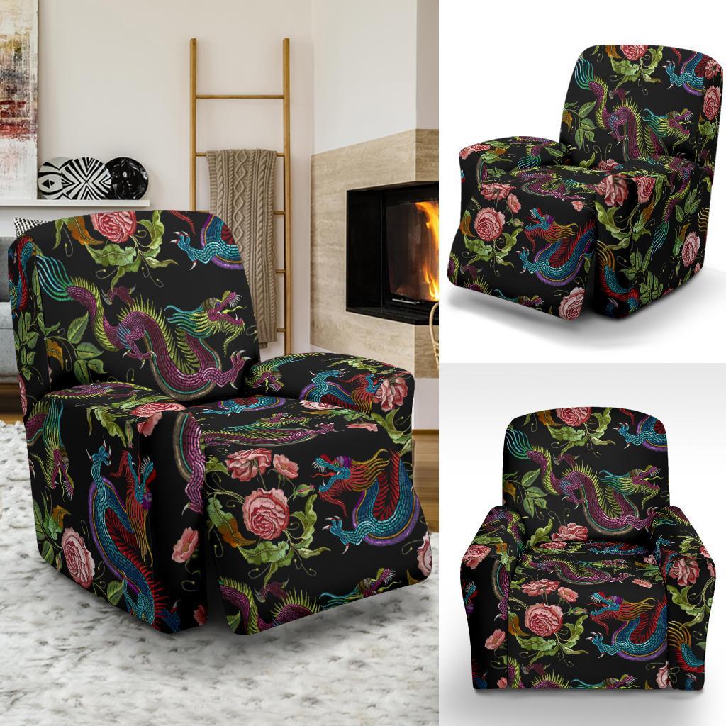 Chinese Rose Dragon Pattern Print Recliner Cover-grizzshop