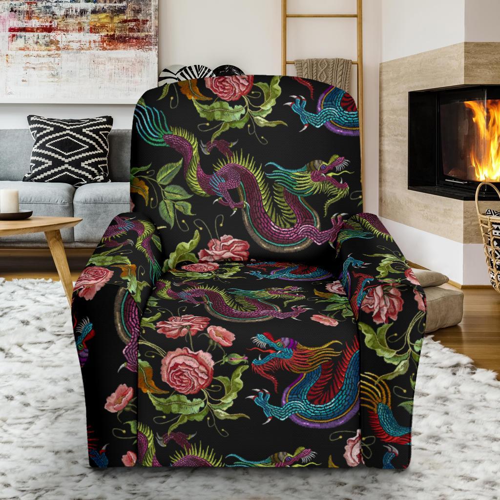 Chinese Rose Dragon Pattern Print Recliner Cover-grizzshop