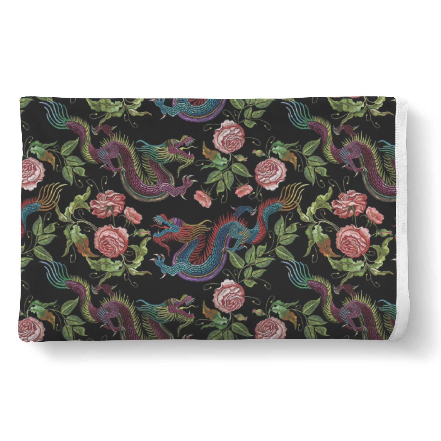 Chinese Rose Dragon Pattern Print Throw Blanket-grizzshop