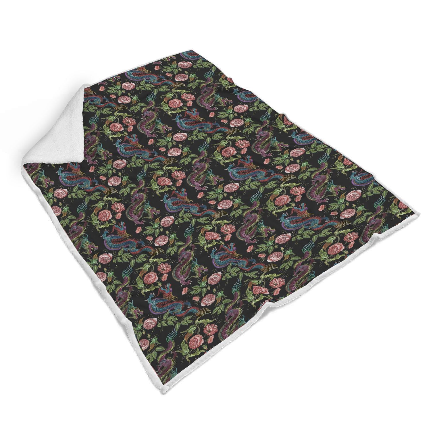 Chinese Rose Dragon Pattern Print Throw Blanket-grizzshop