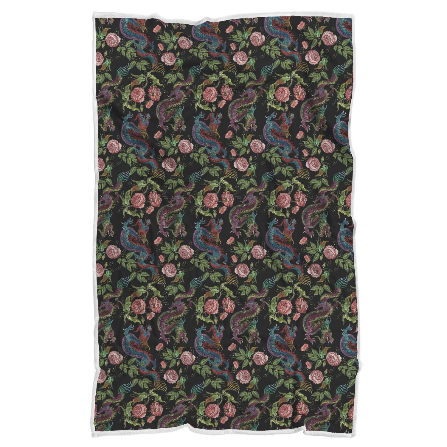 Chinese Rose Dragon Pattern Print Throw Blanket-grizzshop