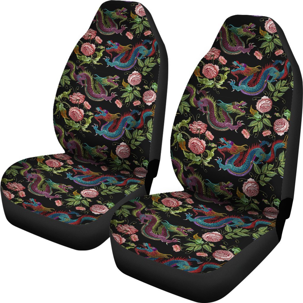 Chinese Rose Dragon Pattern Print Universal Fit Car Seat Cover-grizzshop