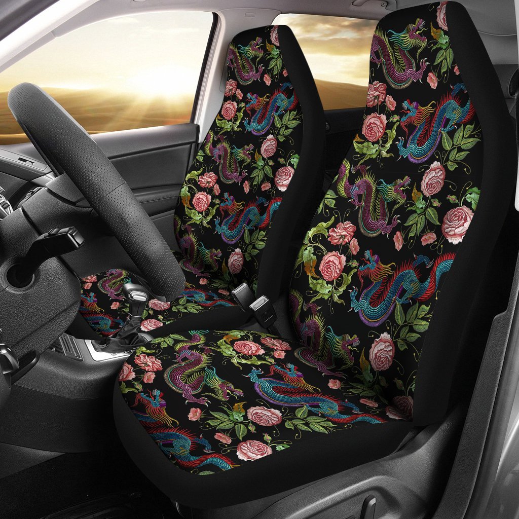 Chinese Rose Dragon Pattern Print Universal Fit Car Seat Cover-grizzshop