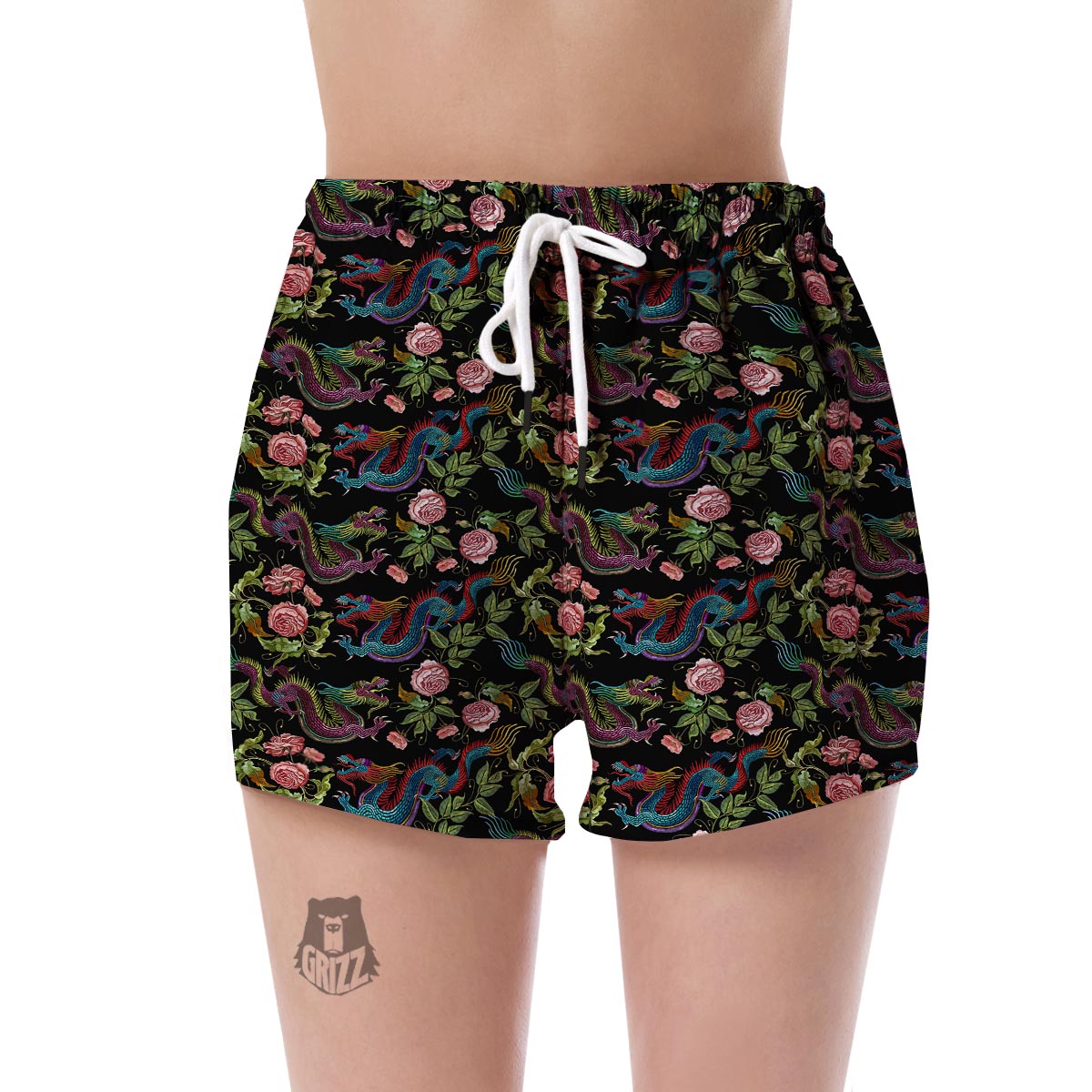 Chinese Rose Dragon Pattern Print Women's Shorts-grizzshop