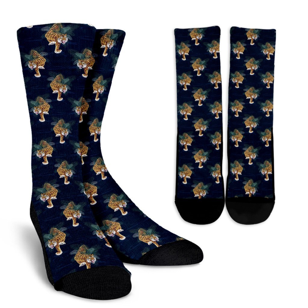 Chinese Tiger Pattern Print Unisex Crew Socks-grizzshop